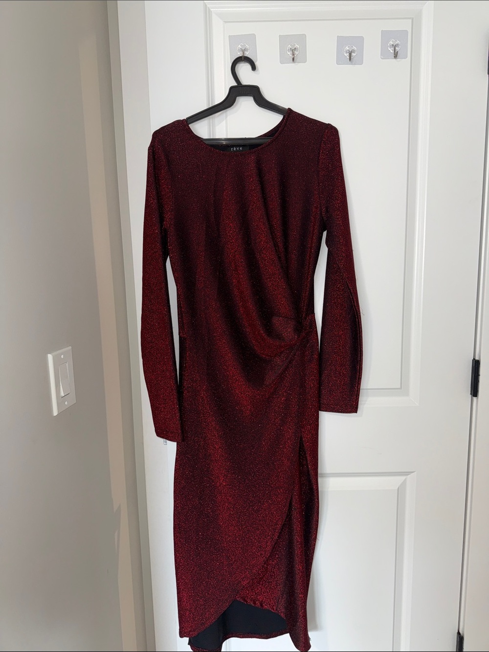 Long Sleeve Red Sparkle Dress